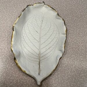 Leaf-Shaped Decorative Tray with Gold Accents.